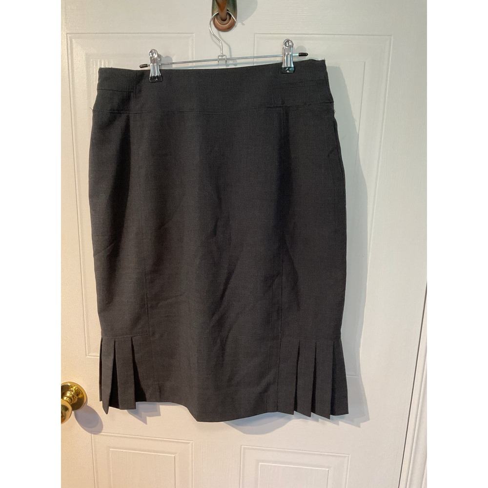 Mexx Pencil Skirt Womens 10 Gray Excellent Pleated Hem Career Micro Check
